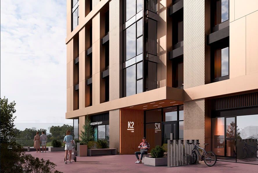 Interactive residential environment — entrance group with a plaza