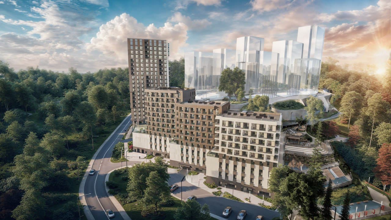 Interactive residential environment — view of the quarter among green hills