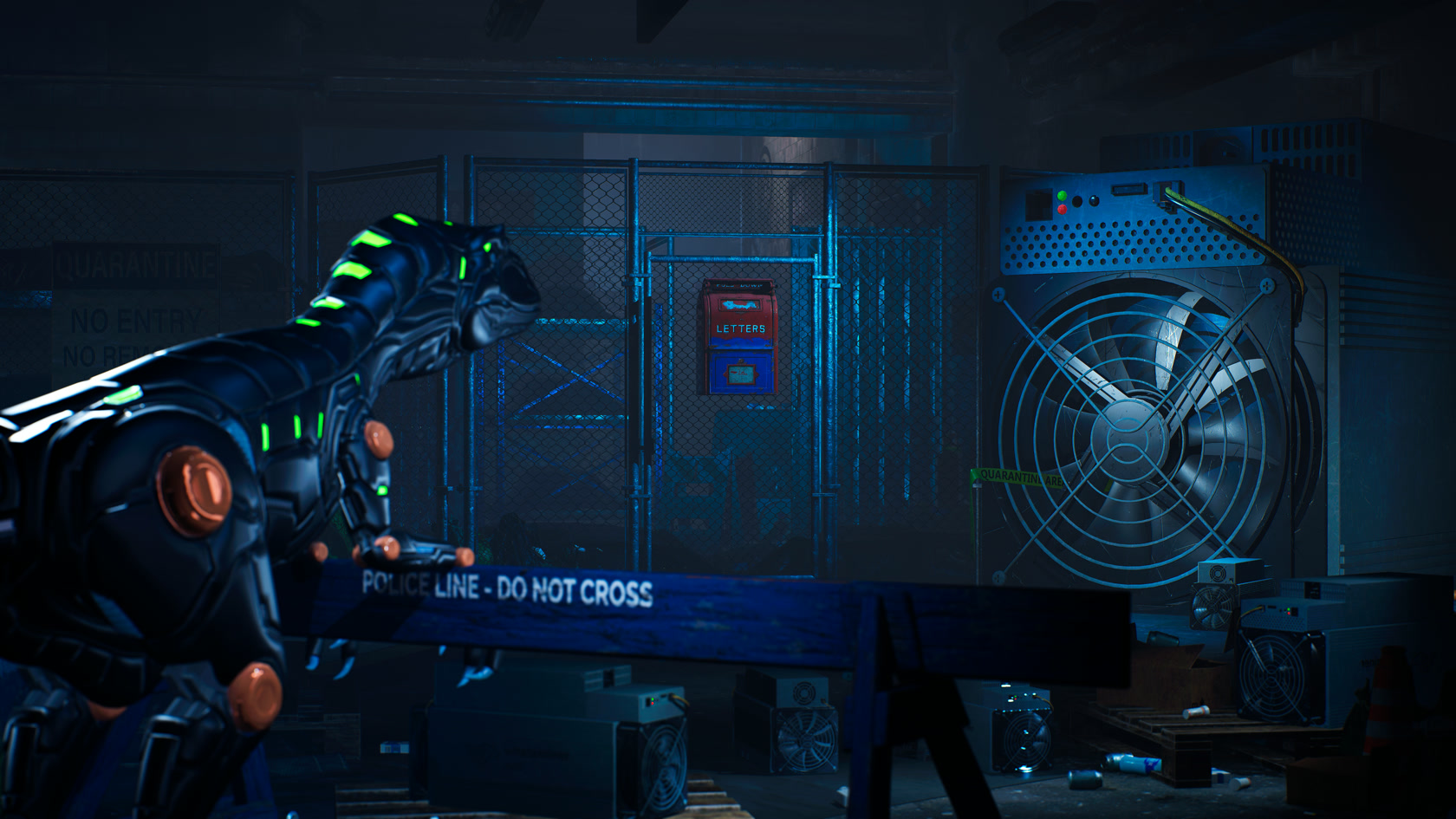 roaring robotic raptor in front of an ASIC with the DYNOMINE logo