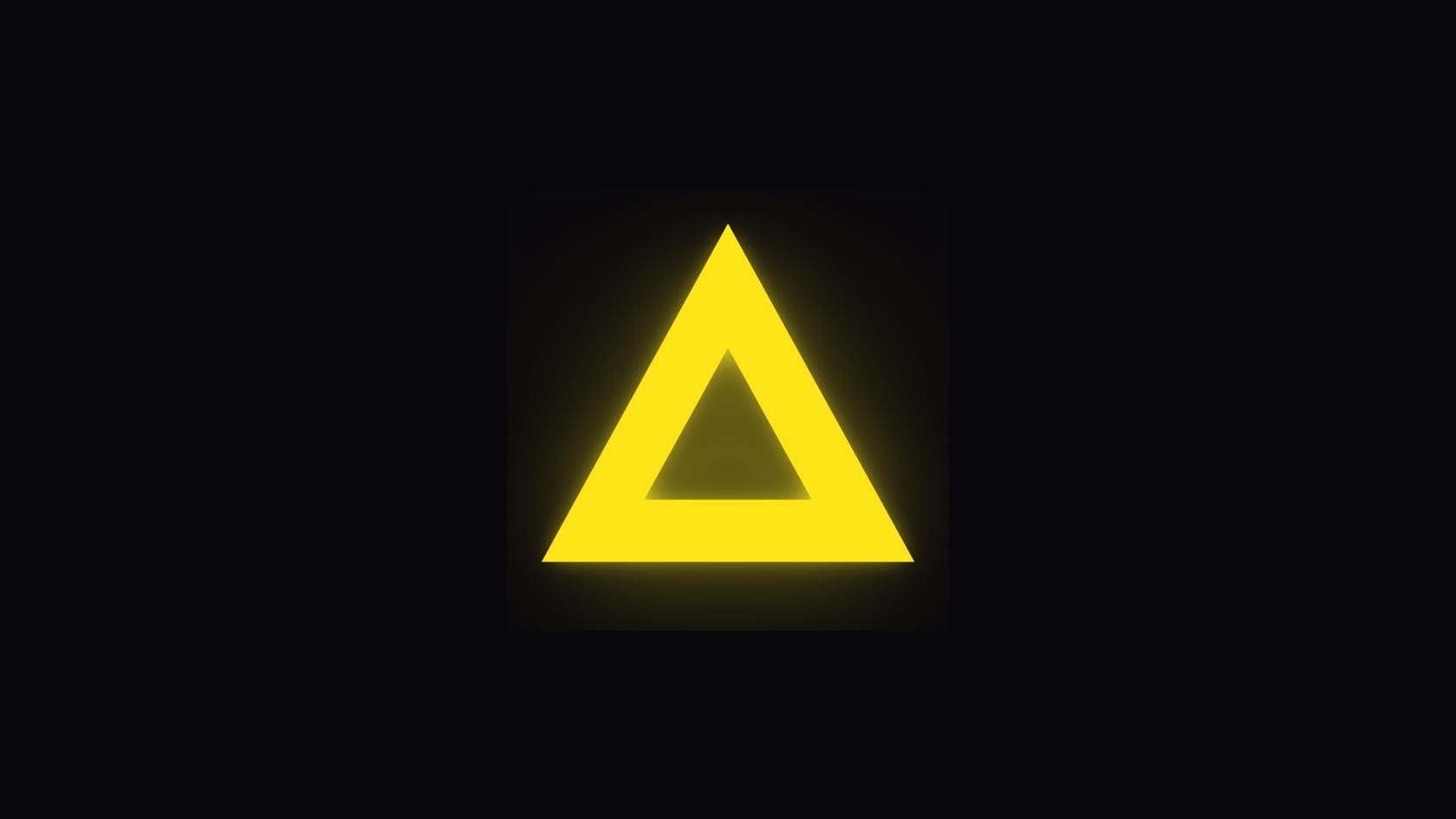 A triangular mark filled with the brand yellow, glowing against a dark background