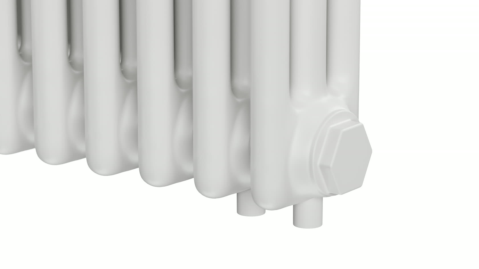 KERMI tubular radiator — macro render of the bottom connection