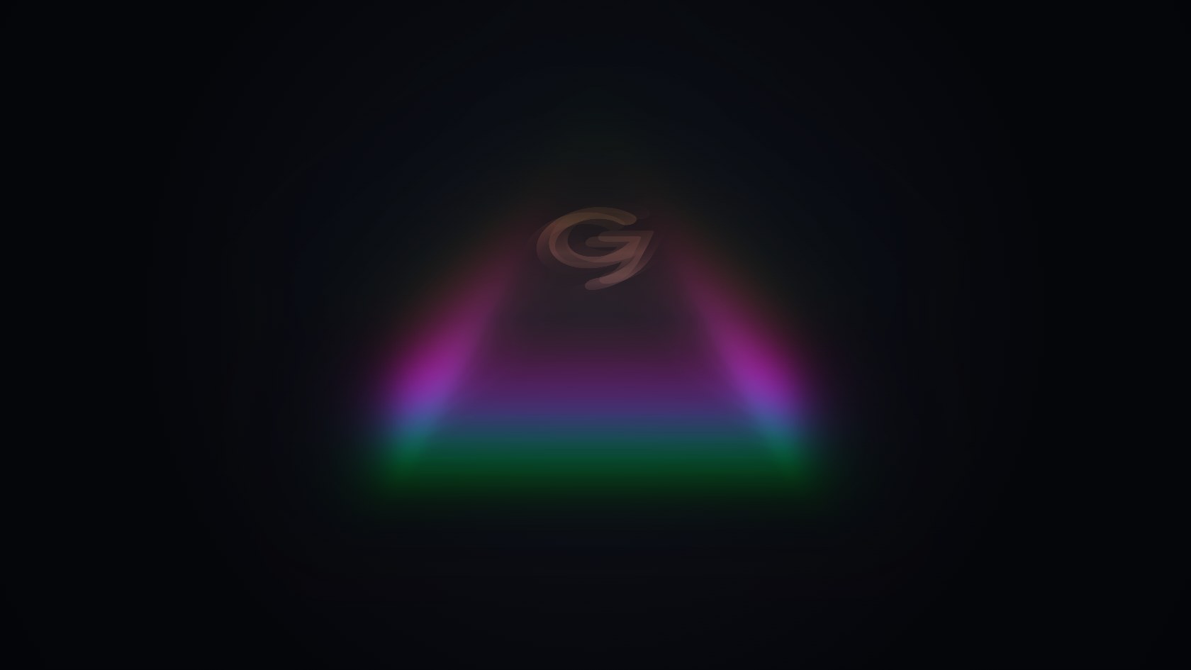 A 3D pyramid outlined in a rainbow gradient — magenta along the upper edges, blue and green toward the base — with the GLUKE logo near the apex