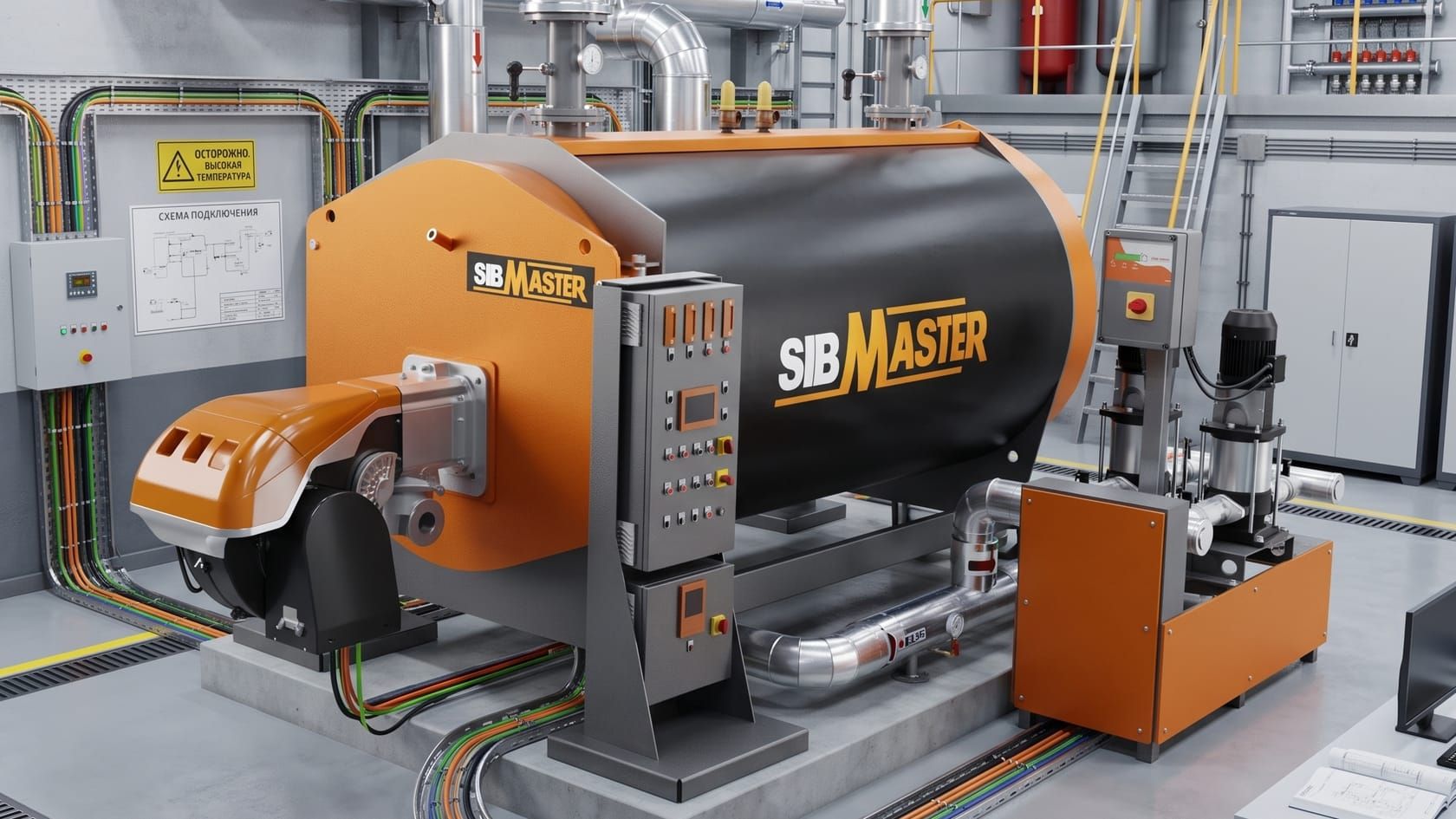 SibMaster automatic boiler in a boiler room